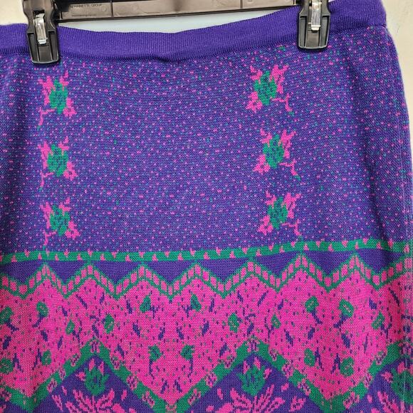 Vintage SML Sport Knit Midi Skirt Size L Purple Pink Cottage Twee Kitsch 80s 90s - Picture 5 of 9
